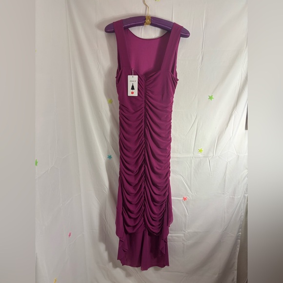 NWT Zesica Fuchsia Ruched Body-con High Low Ruffle Mermaid Hem Size L - Picture 12 of 16